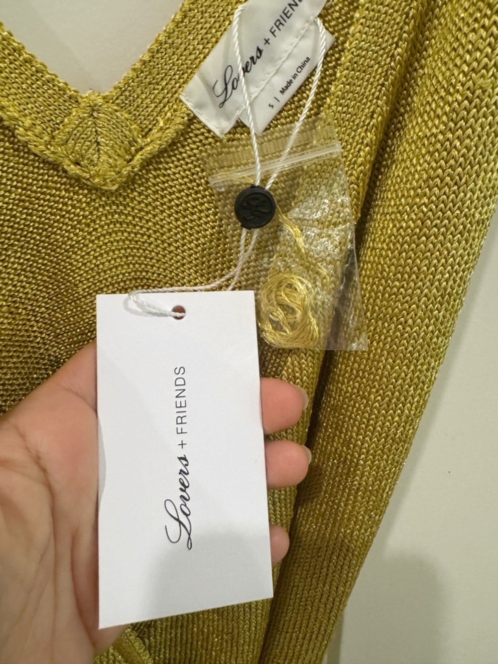 Lovers + Friends Knit Wrap Mini Dress metallic mustard small  $265 - Picture 10 of 11